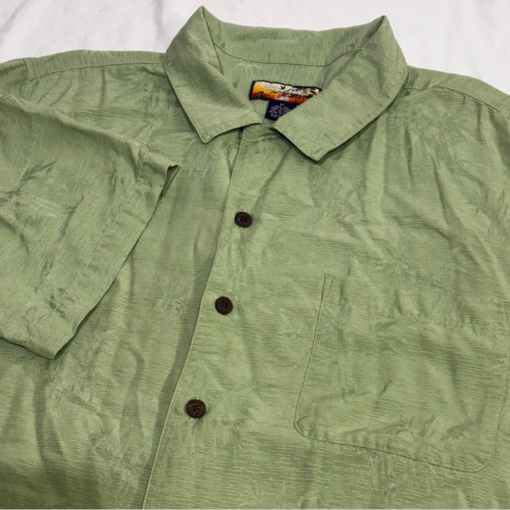 Havana Jack’s Cafe Silk Hawaiian Shirt Mens XL Green Short Sleeve Tropical